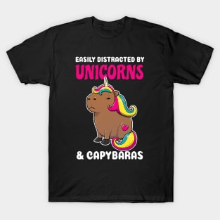 Easily Distracted by Unicorns and Capybaras Cartoon T-Shirt